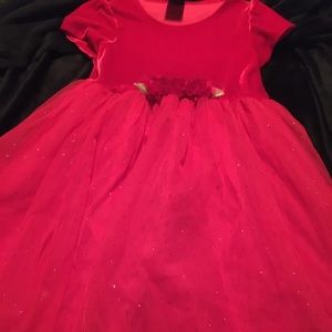 George girls red short sleeved velvet top & ruffled glittery skirt dress size 8
